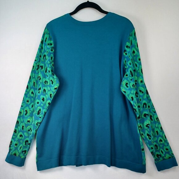 Isaac Mizrahi Sweater Cardigan Teal Green Leopard Print Womens Plus size 1X - Picture 3 of 6